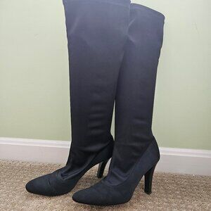 Brooks Brothers Knee-High Black Satin Boots Size 9